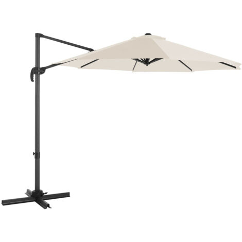 Parasol décentré de jardin ombrelle de terrasse rotatif à 360° diamètre 3 m protection salaire upf 50+ inclinaison réglable avec manivelle d’ouverture socle beige