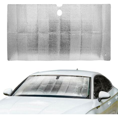 Parasol delantero plegable de aluminio para coche, color plateado, talla M, 130 x 70 cm. Protege el interior del coche de los rayos del sol. Ultracompacto para guardarlo.