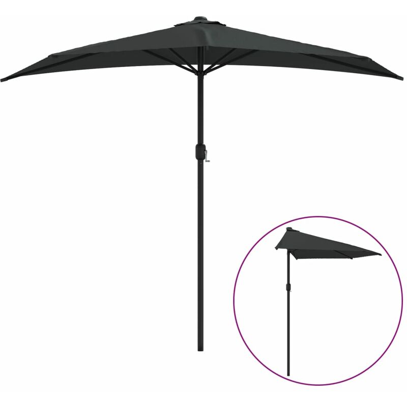 Parasol demi de balcon avec mât en aluminium 270 x 135 x 245 cm noir
