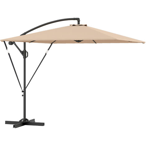 Parasol déporté Ø260 cm, protection UV 50+, avec pied et manivelle, housse de protection, protection contre le vent, kaki
