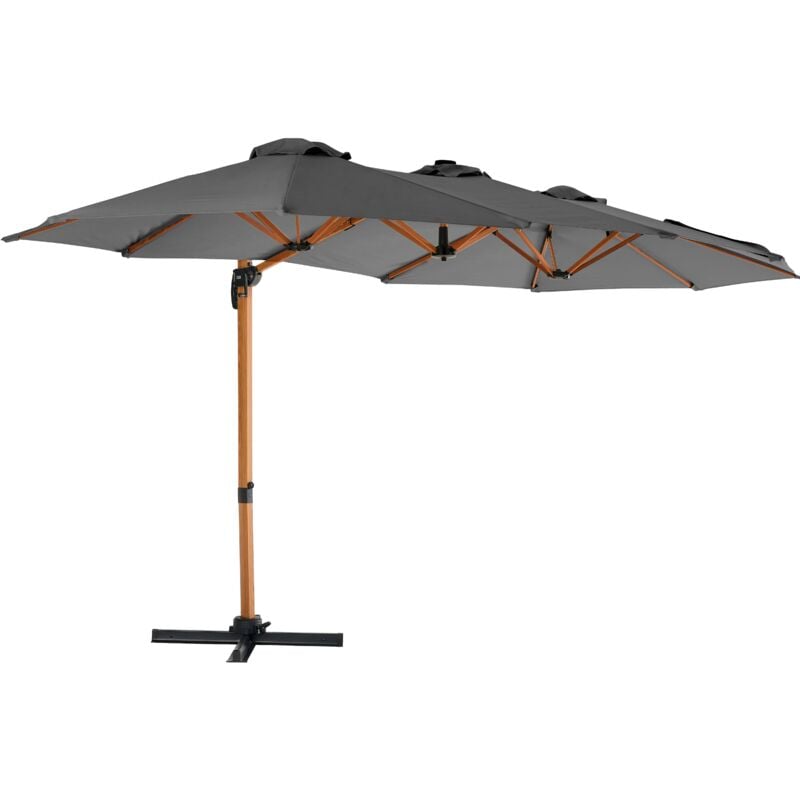 Oviala - Parasol déporté rotatif 360° 3 têtes (4,5 x 2,65 m) + housse gris