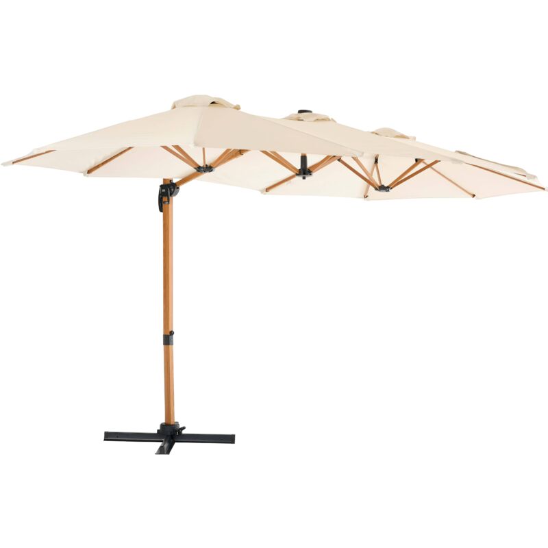 Oviala - Parasol déporté rotatif 360° 3 têtes (4,5 x 2,65 m) + housse écru