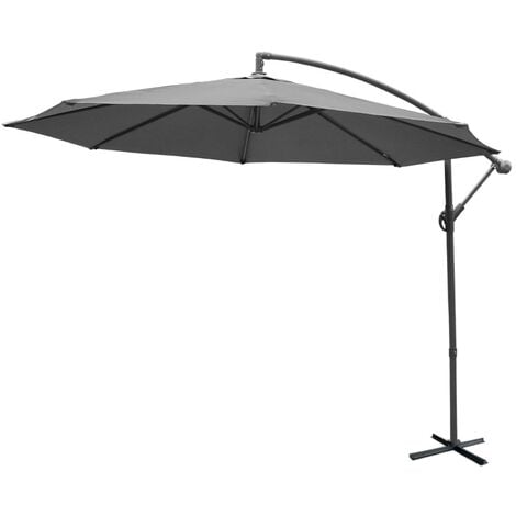 Parasol déporté Ø300cm - Hardelot - Coloris Gris. structure anthracite. manivelle anti-retour.