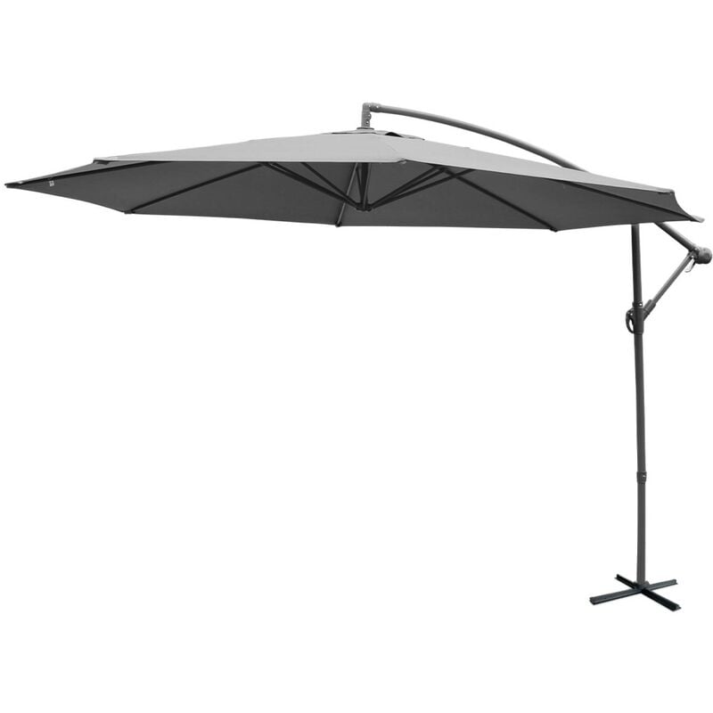 Parasol déporté Ø350cm - Hardelot - Coloris Gris. structure anthracite. manivelle anti-retour.