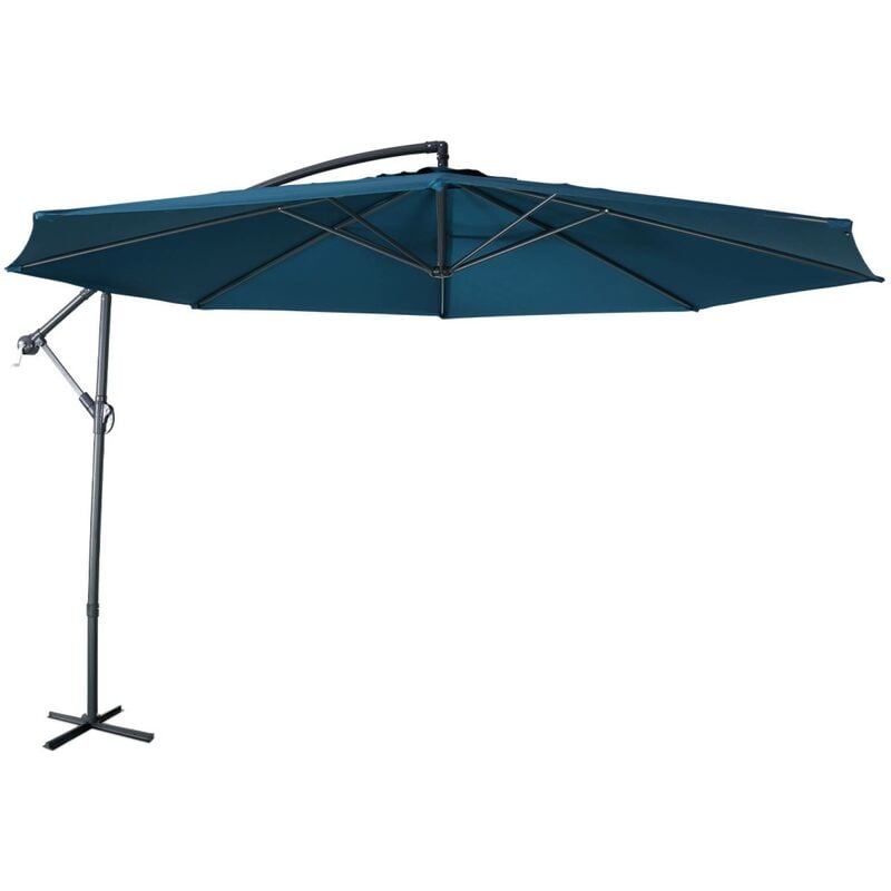 Parasol déporté Ø350cm - Hardelot - Coloris Bleu canard. structure anthracite. manivelle anti-retour.