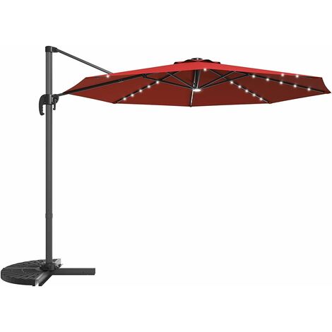 Parasol déporté 3m avec 35 led panneau solaire rotation à 360° en aluminium base croisée