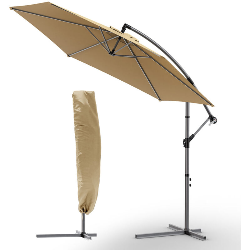 Parasol déporté inclinable 3M kaki avec housse de protection - inclinaison réglable - rotatif 360° - manivelle anti-retour - Vounot