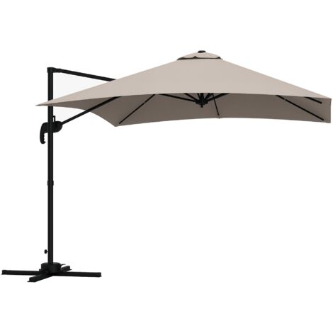 Parasol déporté 3x3 m avec manivelle et pédale de rotation en aluminium couleur kaki