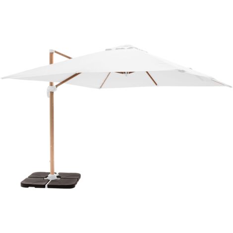 Parasol déporté 3x3m et 4 dalles à remplir effet bois blanc