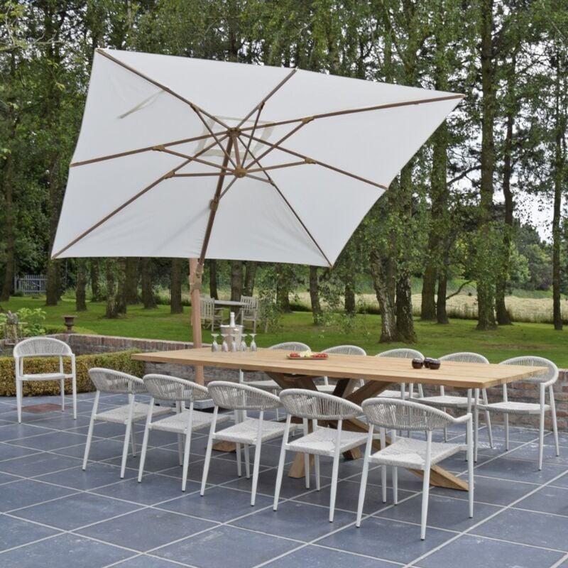 Gecko Outdoor - Parasol déporté aluminium finition bois toile écrue 4x3 m Poseidon