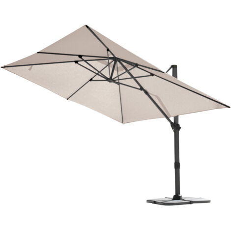 Parasol déporté 4x3m – Toile oléfine 200 g/m² – Mât en aluminium gris – Rotation 360° et inclinaison – Pied en croix – Ozalide