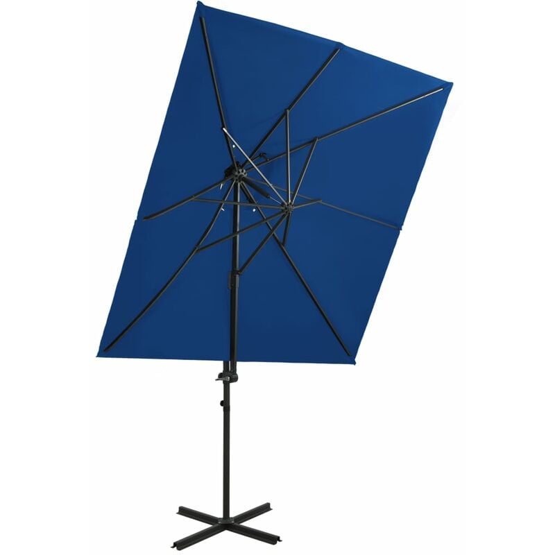 Parasol déporté à double toit 250 x 250 cm bleu