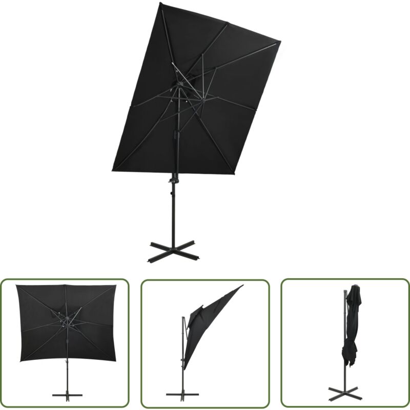 Helloshop26 - The Living Store Parasol de jardin en porte-à-faux à double toit noir 250x250 cm - Parasol De Jardin - Parasol Rectangulaire - Parasol