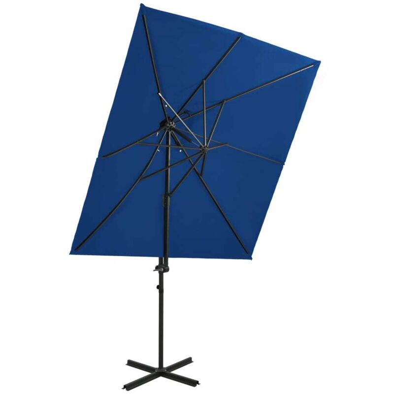Parasol déporté à double toit Bleu azuré 250x250 cm
