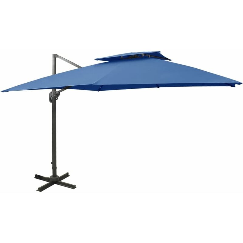 Parasol déporté à double toit 300 x 300 cm bleu