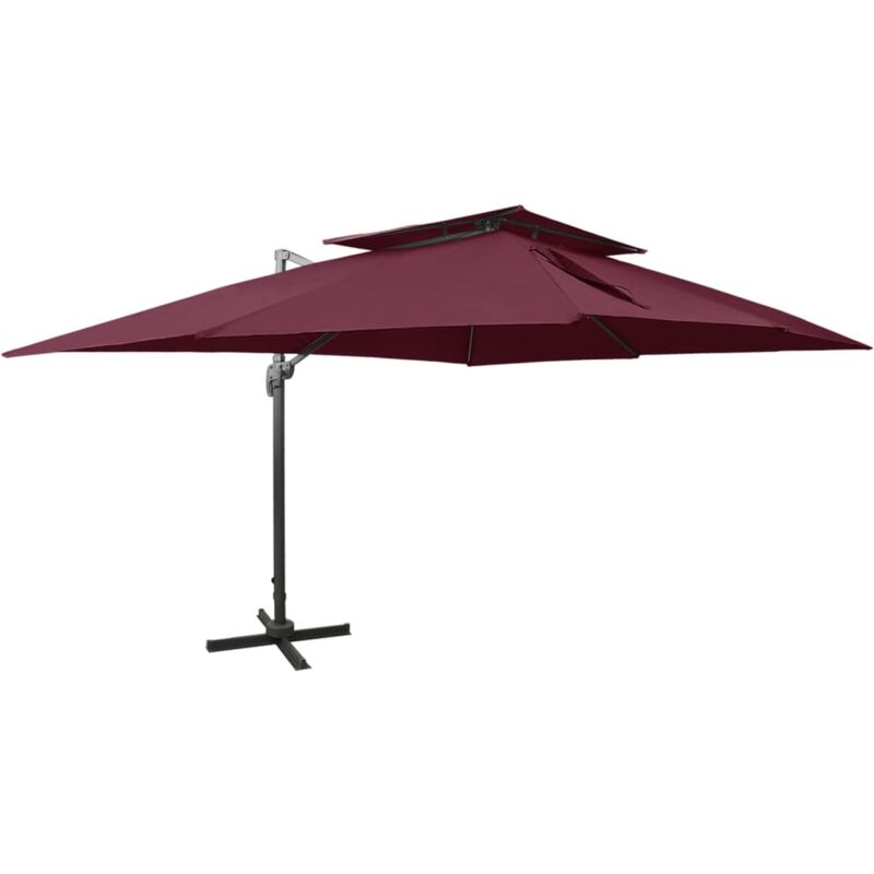 vidaXL Parasol de jardin en porte-à-faux à double toit rouge bordeaux
