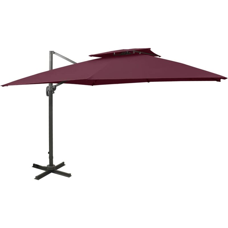 Parasol de jardin en porte-à-faux à double toit rouge bordeaux Vidaxl