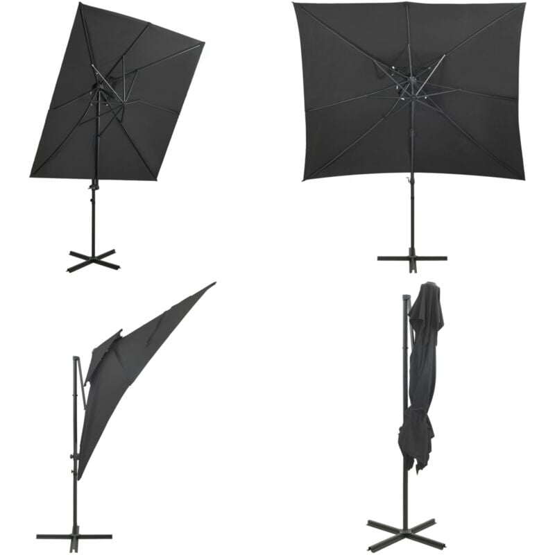 Parasol de jardin en porte-à-faux à double toit anthracite - Parasol Jardin - Parasol Terrasse - Parasol Double Toit - Parasol Anthracite - Parasol