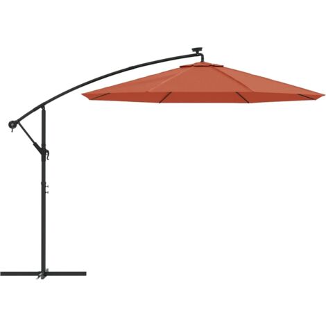 Parasol déporté à led et mât en acier diamètre 300 cm orange