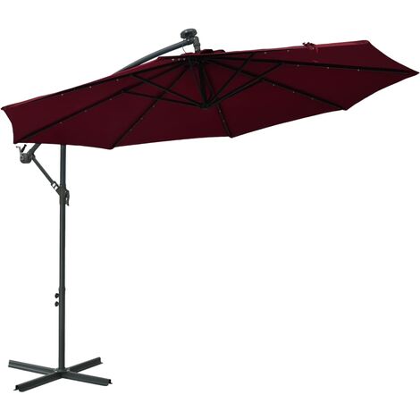Parasol déporté à LED et mât en acier Rouge bordeaux