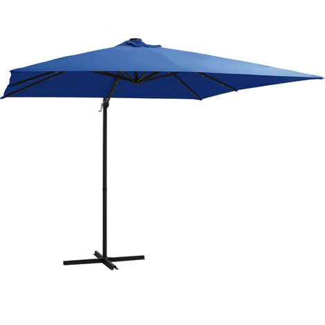 Parasol déporté avec LED et mât en acier 250x250 Bleu azuré