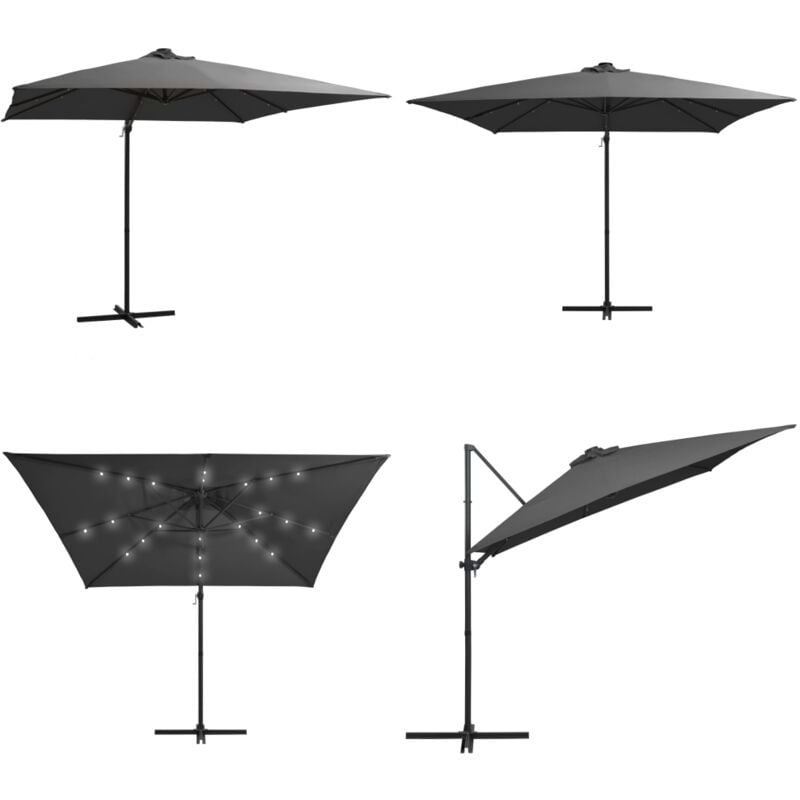 Parasol de jardin en porte-à-faux lumières led et mât en acier - Parasol Suspendu - Parasol Led - Parasol Exterieur - Parasol Rectangulaire - Parasol