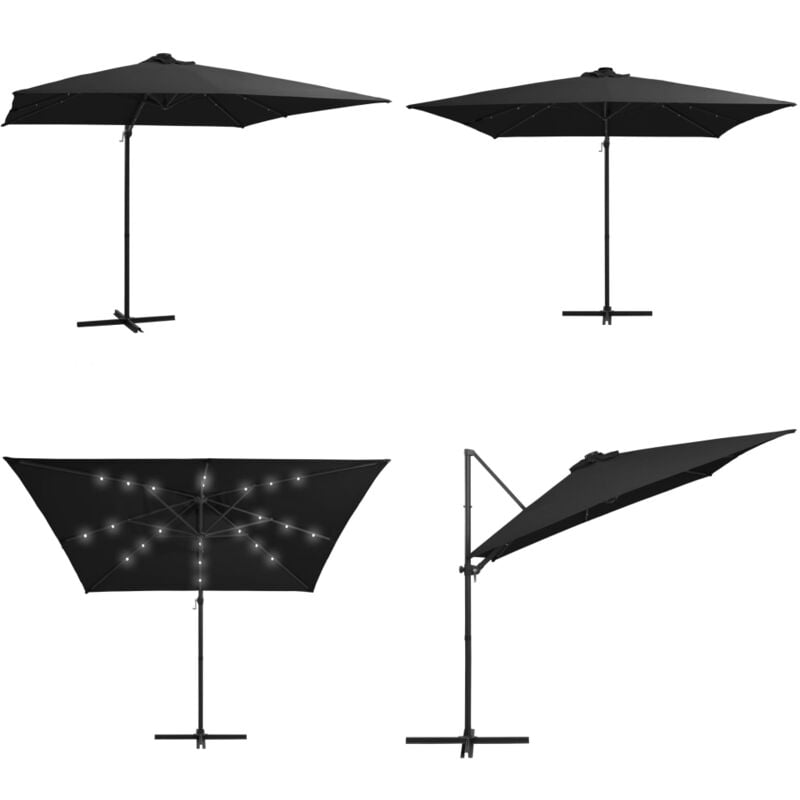 Parasol de jardin en porte-à-faux lumières led et mât en acier - Parasol Suspendu - Parasol Led - Parasol Exterieur - Parasol Jardin - Parasol