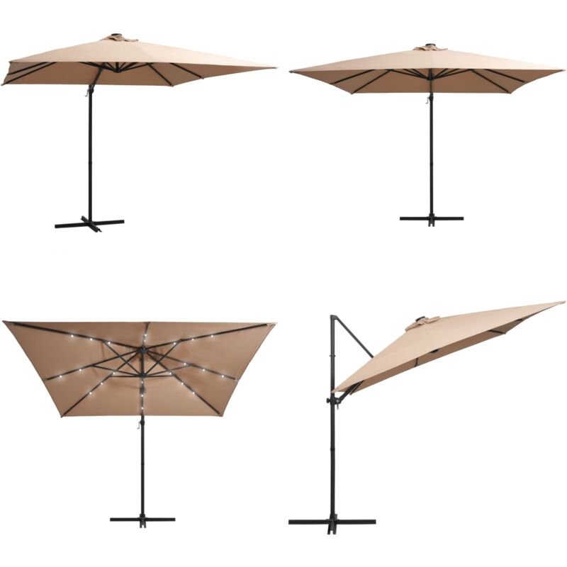 Parasol de jardin en porte-à-faux lumières led et mât en acier - Parasol Suspendu - Parasol Led - Parasol Exterieur - Parasol Jardin - Parasol Taupe