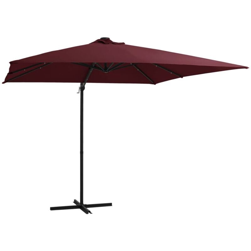 Parasol de jardin en porte-à-faux lumières led rouge bordeaux Vidaxl