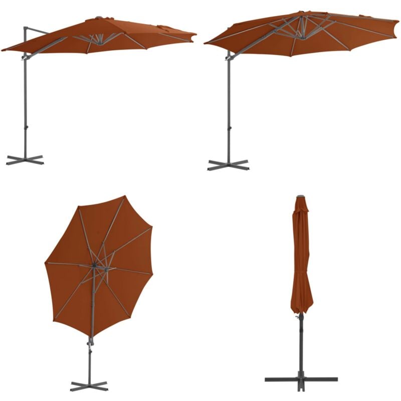 Parasol de jardin en porte-à-faux avec mât en acier terre cuite - Parasol De Jardin - Parasol Extérieur - Parasol Portatif - Parasol Rectangulaire