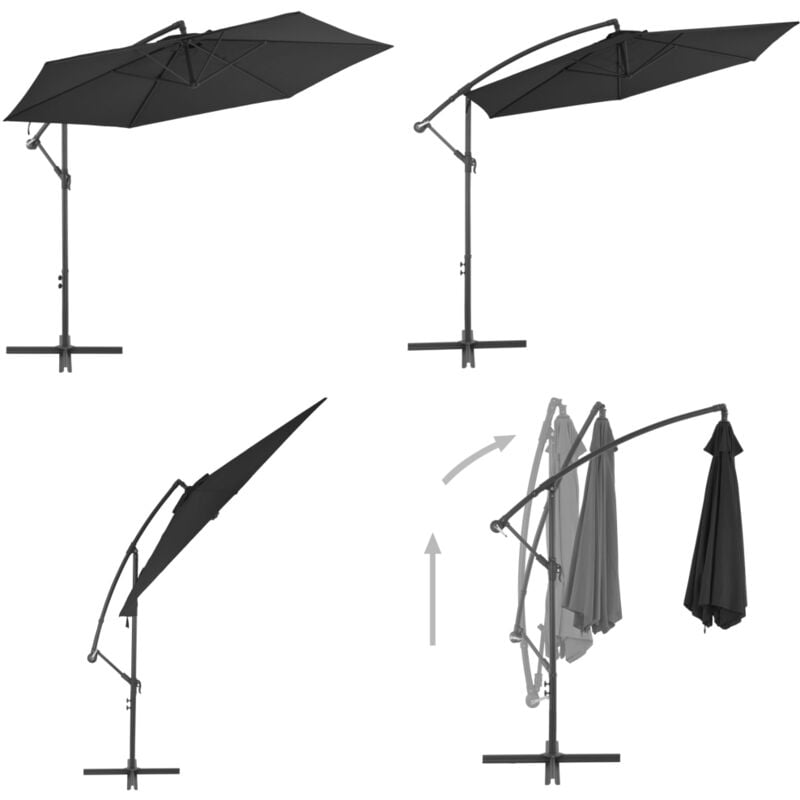 Parasol de jardin en porte-à-faux avec mât en aluminium noir - Parasol De Jardin - Parasol Suspendu - Parasol Extérieur - Parasol Rectangulaire