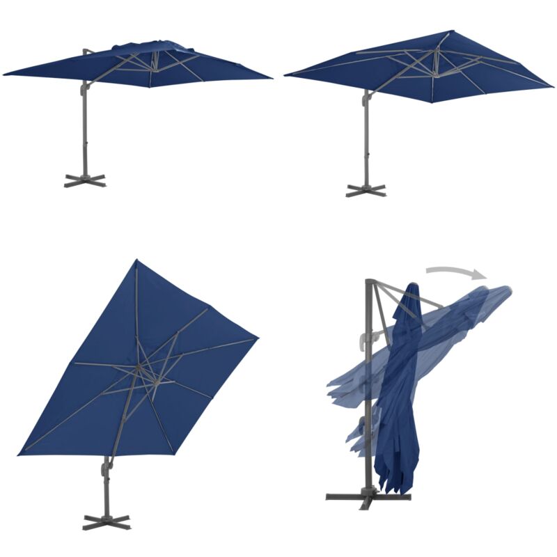 Parasol de jardin en porte-à-faux et mât en aluminium bleu azur - Parasol De Jardin - Parasol Suspendu - Parasol Bleu - Parasol Résistant Aux uv