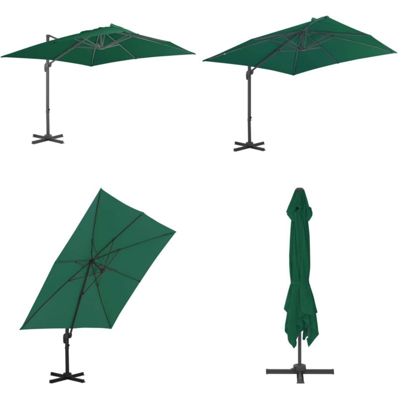 Parasol de jardin en porte-à-faux et poteau en aluminium vert - Parasol De Jardin - Parasol Suspendu - Parasol Rectangulaire - Parasol Vert - Parasol