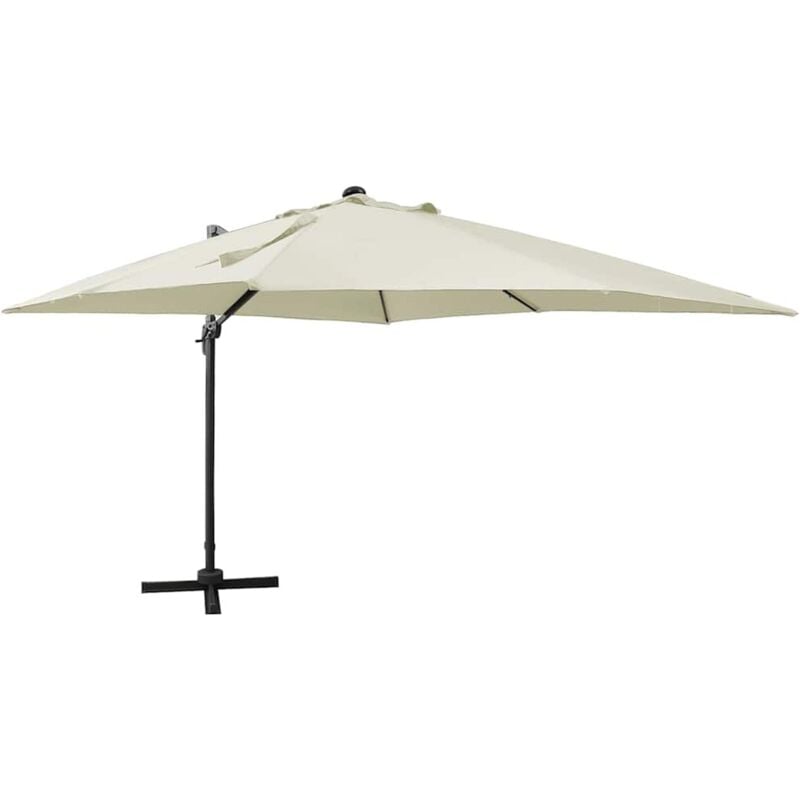 Parasol de jardin en porte-à-faux et mât et lumières led sable Vidaxl