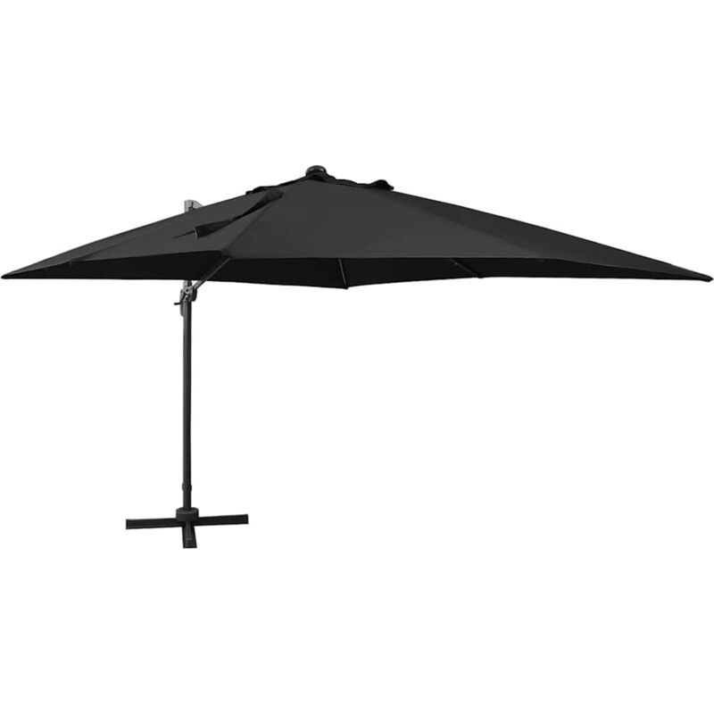 Parasol de jardin en porte-à-faux et mât et lumières LED noir vidaXL