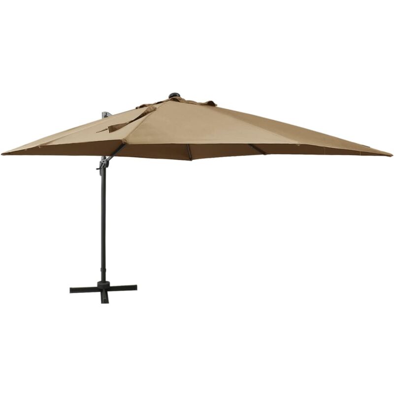 Parasol de jardin en porte-à-faux et mât et lumières led taupe Vidaxl
