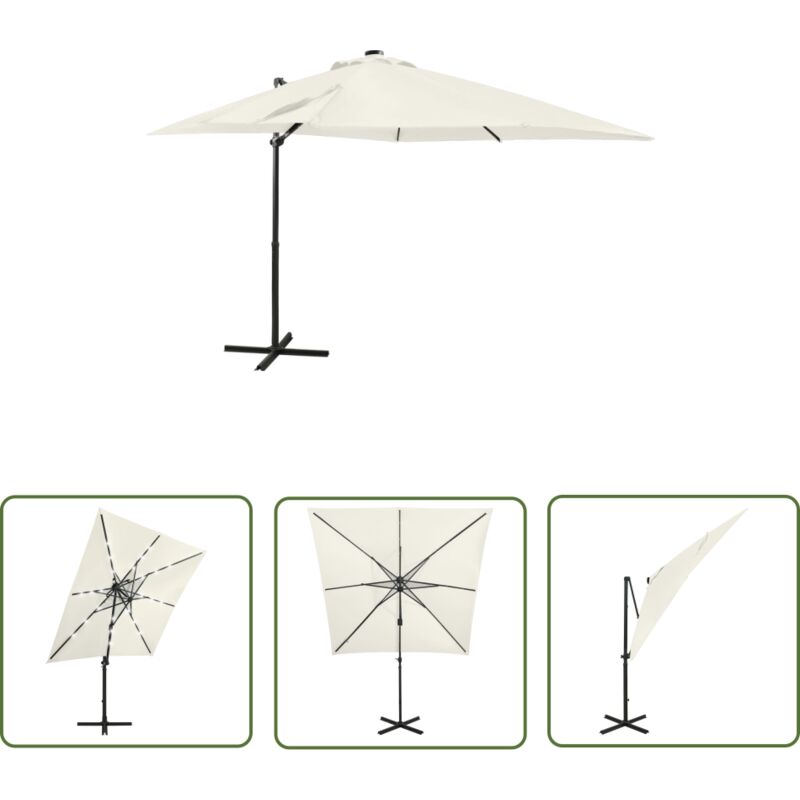 Parasol de jardin en porte-à-faux et mât et lumières led sable Vidaxl