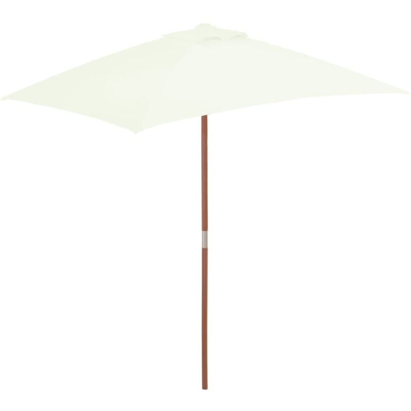 Parasol avec mât en bois 150 x 200 cm Sable - Beige - The Living Store