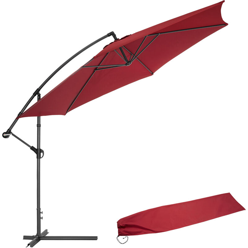 Tectake - Parasol déporté Inclinable Rouge Pied en Métal + Housse de protection