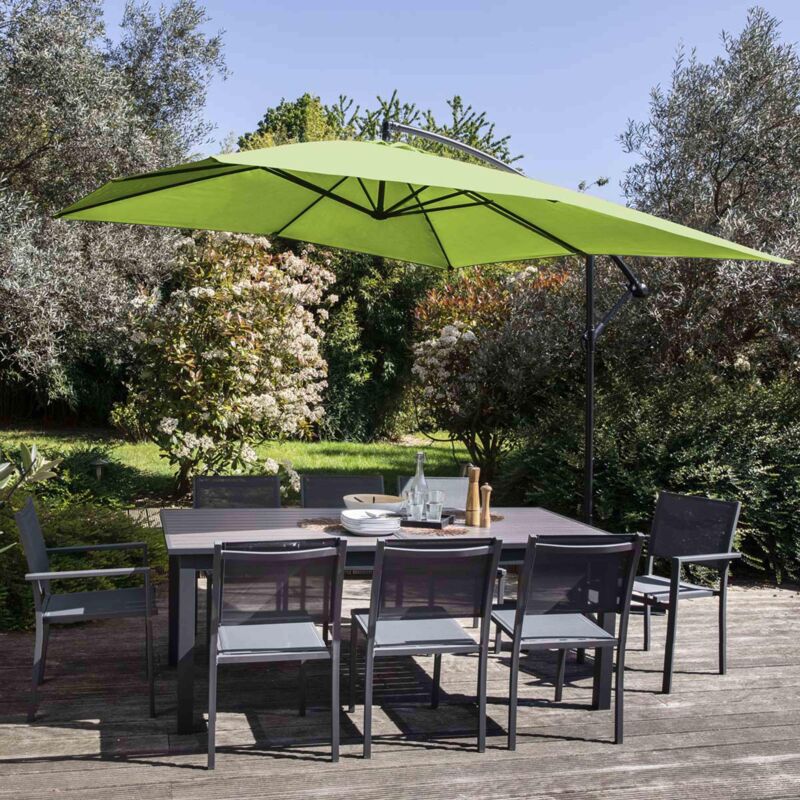 Parasol déporté carré 3x3m aluminium vert - Vert