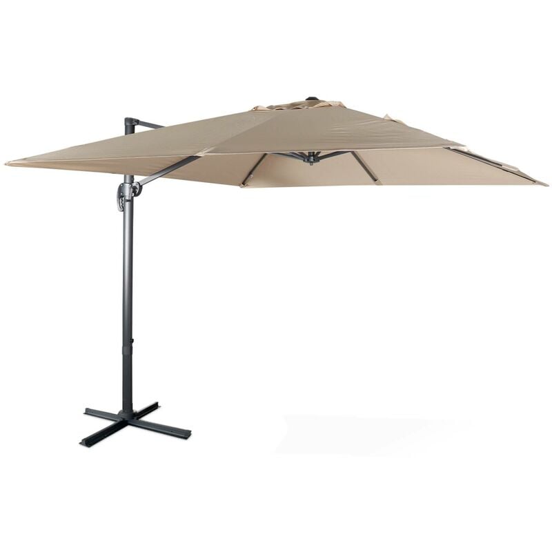 Parasol déporté carré 3 x 3m haut de gamme - Falgos - Beige - Parasol excentré inclinable, rabattable et rotatif à 360°.