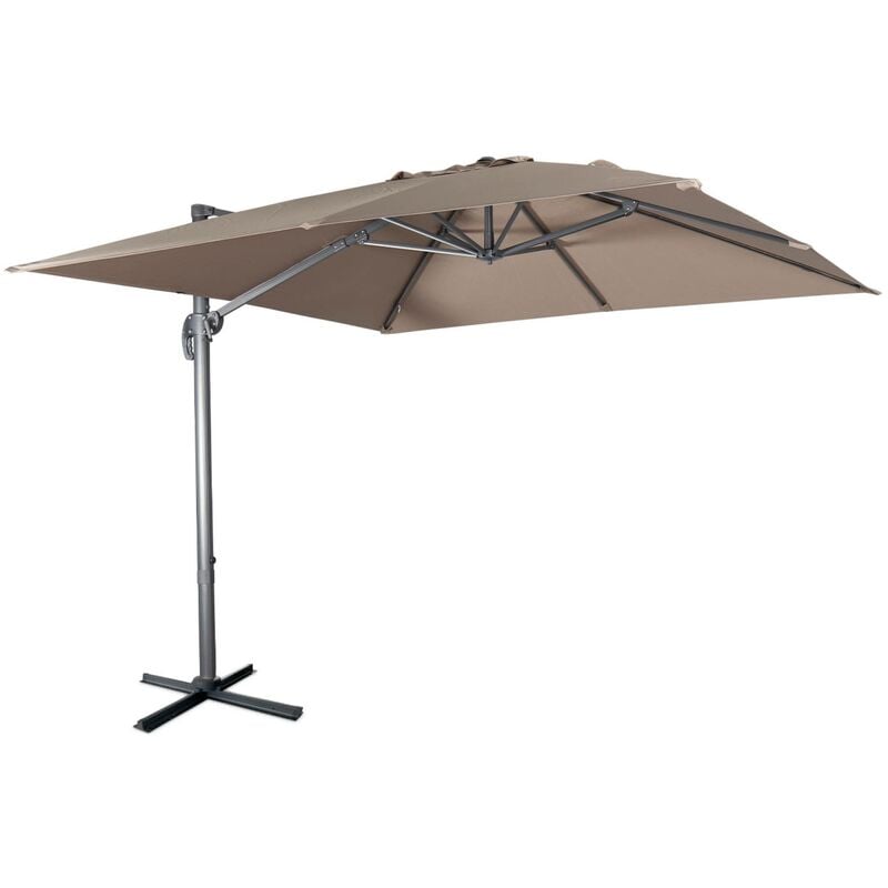 Parasol déporté carré 3 x 3m haut de gamme - Falgos - Taupe - Parasol excentré inclinable, rabattable et rotatif à 360°.