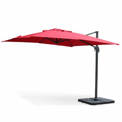 Parasol déporté carré 3 x 3m haut de gamme - Falgos - Rouge - Parasol excentré inclinable, rabattable et rotatif à 360°.