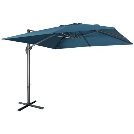 Parasol déporté carré 3x3m haut de gamme - Falgos - bleu canard - Parasol excentré inclinable. rabattable et rotatif à 360°.