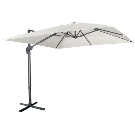 Parasol déporté carré 3x3m haut de gamme - Falgos - ecru- Parasol excentré inclinable. rabattable et rotatif à 360°.