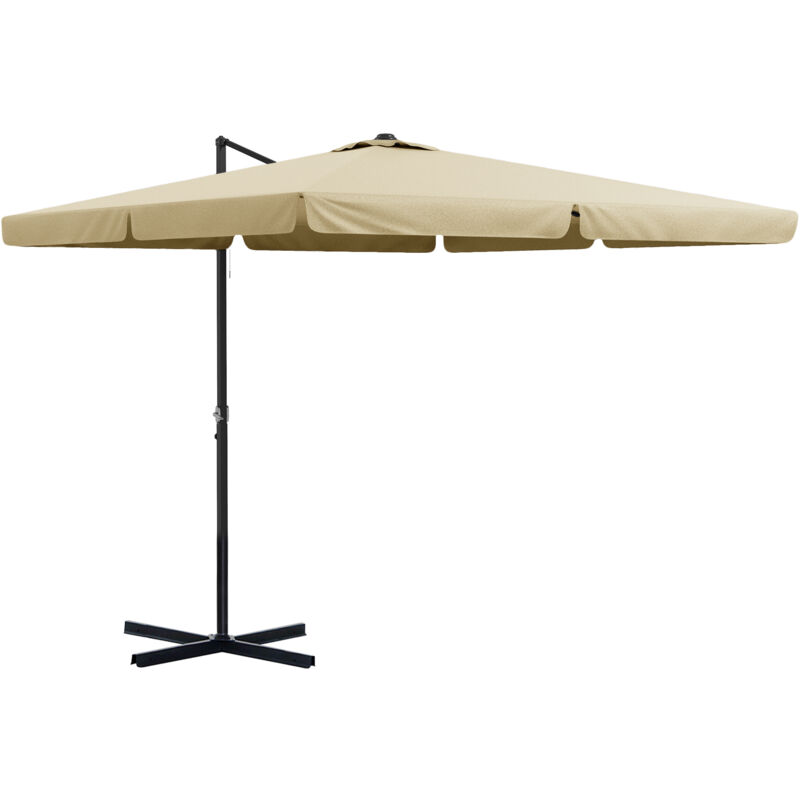 Parasol déporté carré inclinable manivelle avec piètement croix alu beige - Beige