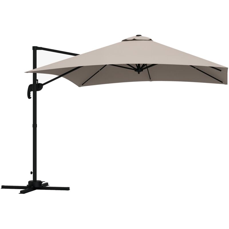 Outsunny - Parasol déporté carré inclinable pivotant 360° manivelle piètement acier dim. 2,95L x 2,95l x 2,66H m taupe