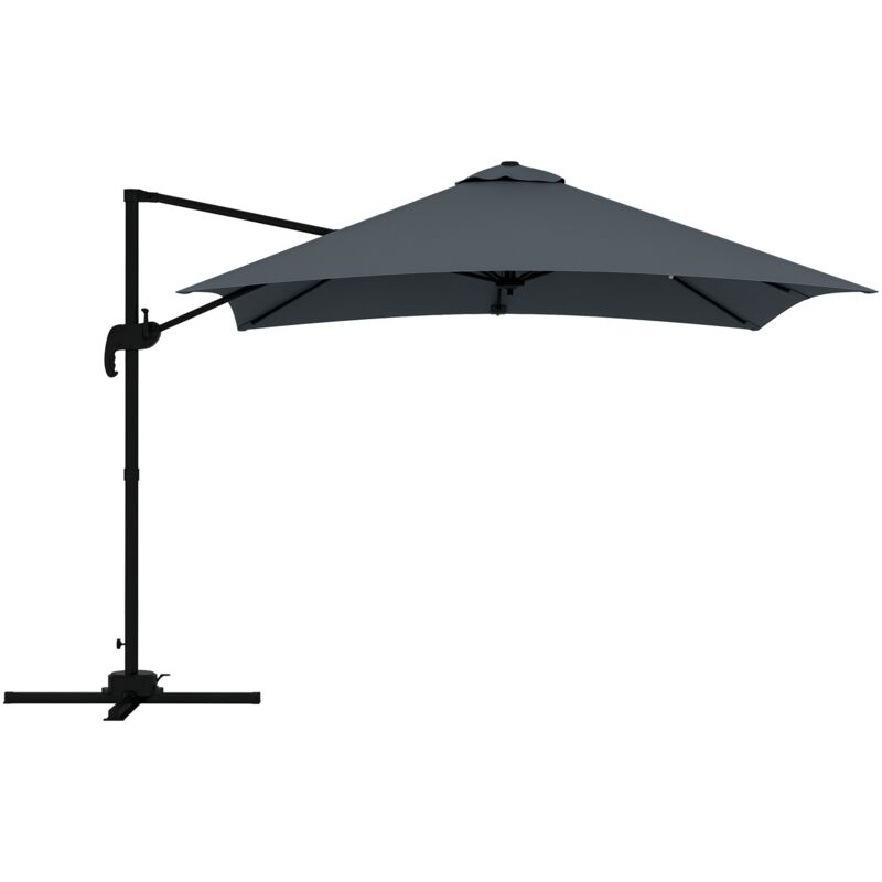 Outsunny - Parasol déporté carré inclinable pivotant 360° manivelle piètement acier dim. 2,95L x 2,95l x 2,66H m gris