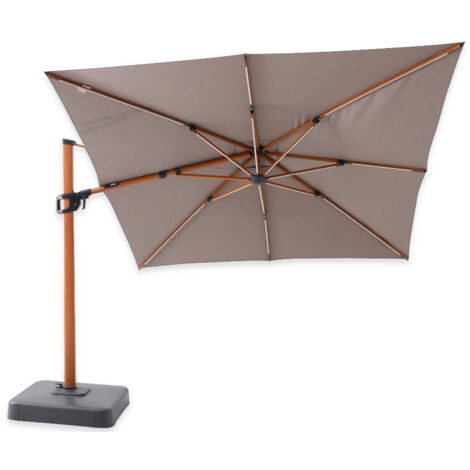 Parasol Déporté Carré Marbella à LED 3 x 3 m toile acrylique Sunbrella Taupe Chiné