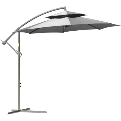 Parasol déporté de 2,67 m – gris clair, toit double et manivelle